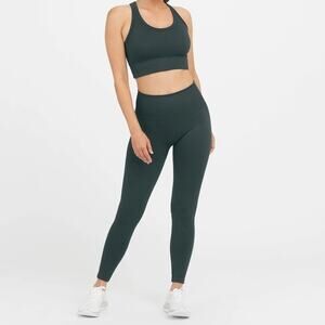 SPANX Green Ribbed High Waisted Leggings Size XS Brand New